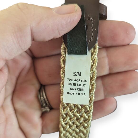 J. Crew Metallic Gold Braided Web Belt S/M with leather trim - Picture 5 of 7